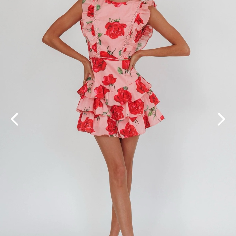 Selfie Leslie Floral Ruffle Romper in Pink and Red